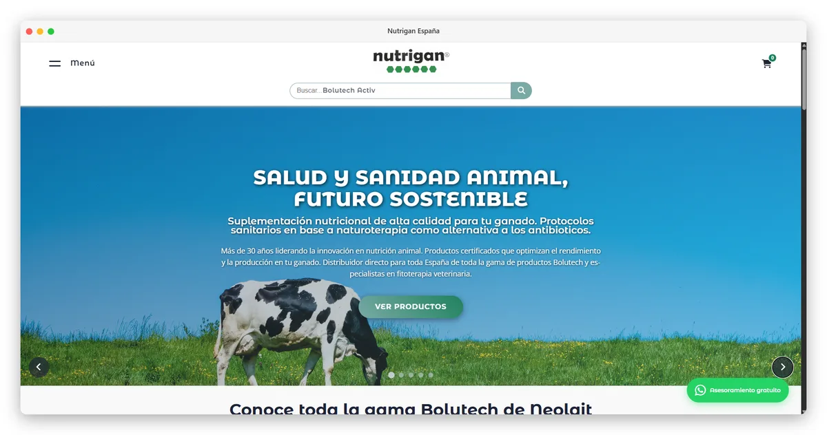 Vista de escritorio del proyecto Nutrigan España
